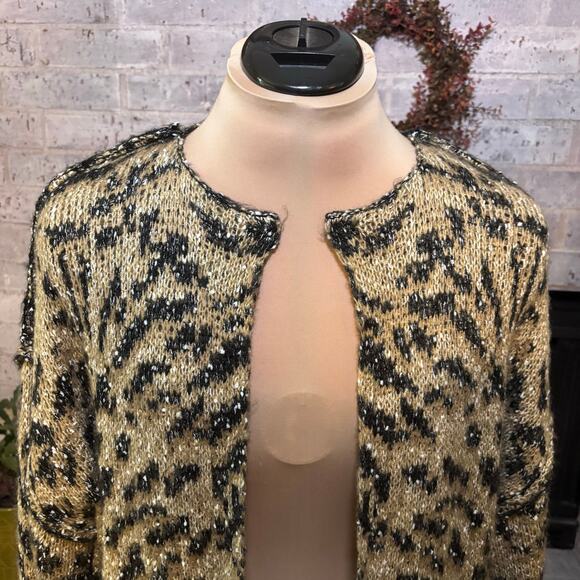 Democracy Open Front Animal Print Cardigan Size Large Bell Sleeves Pockets - Picture 8 of 10